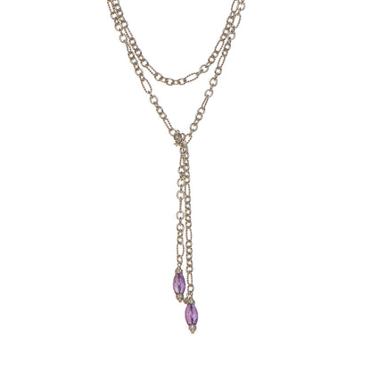 David Yurman Sterling Silver Diamond Amethyst Figaro Lariat Necklace 1 of 8
