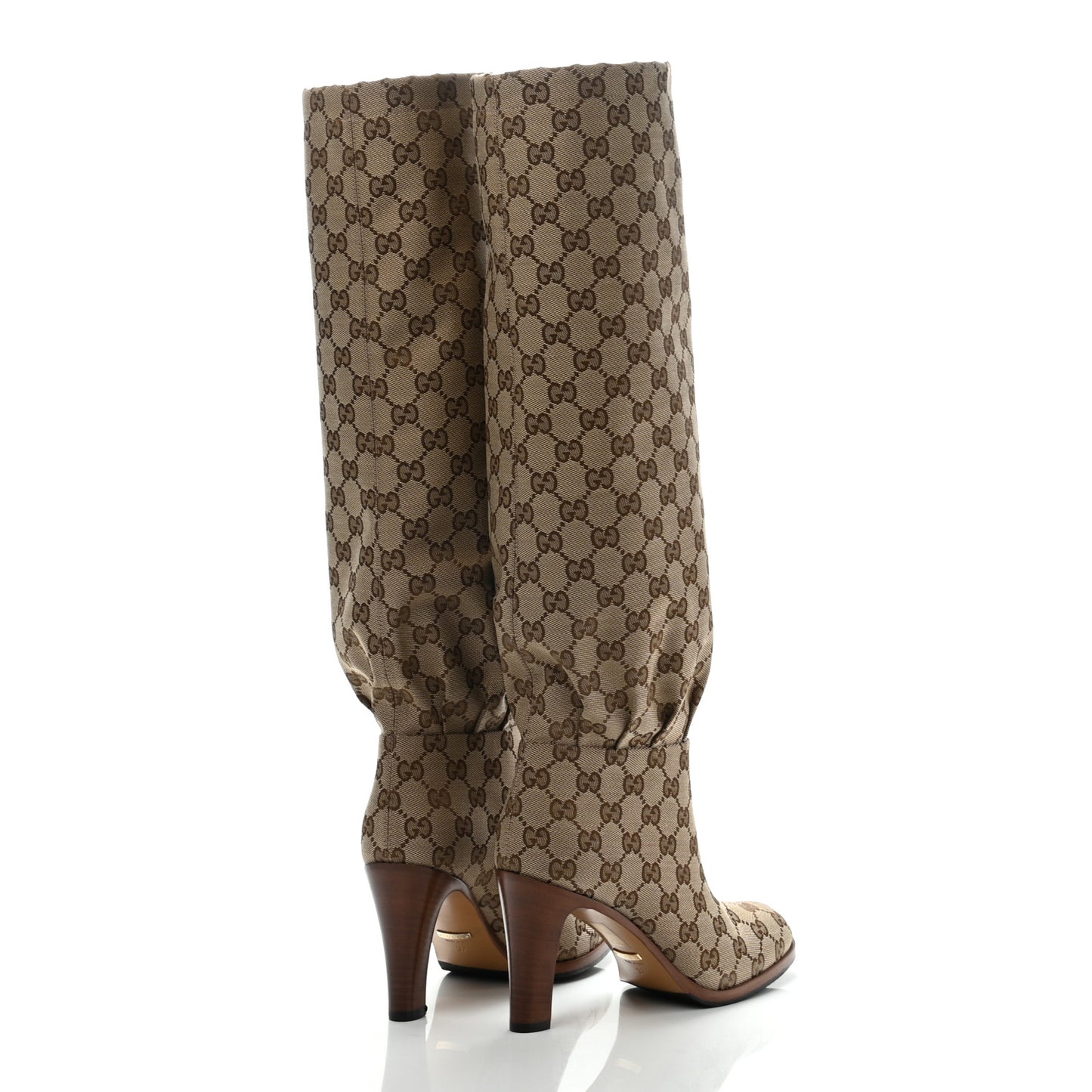 Monogram Malaga Kid Lisa Mid Heel Boots 37 Beige Ebony