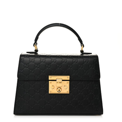 Gucci Guccissima Signature Small Padlock Top Handle Bag Black 1 of 12