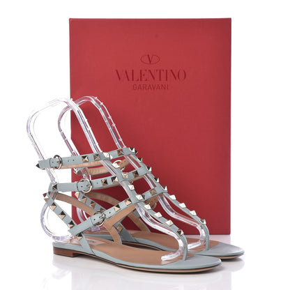 Valentino Garavani Nappa Rockstud Ankle Wrap Flat Thong Sandals 37 Celadon 9 of 9
