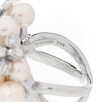 Mikimoto 18K White Gold Diamond Akoya Pearl Bloom Flower Ring 49 5 6 of 7