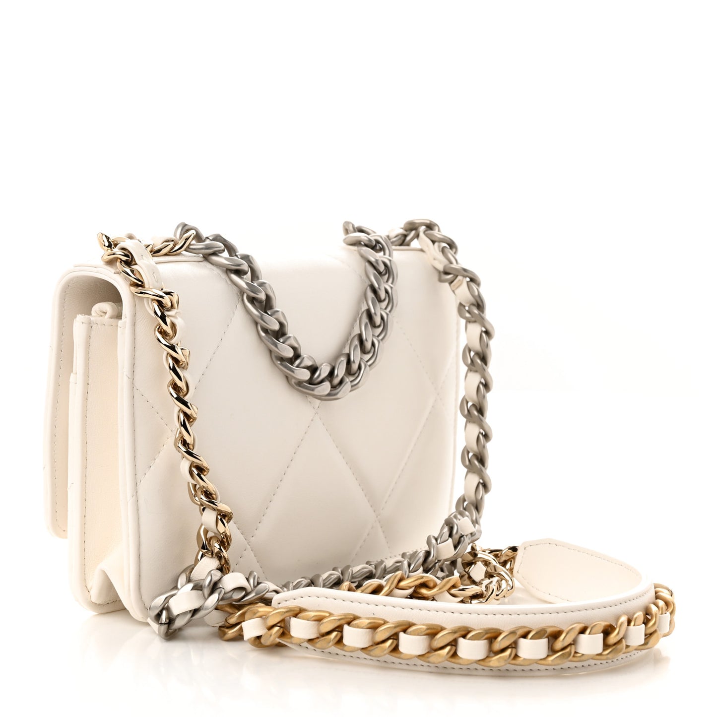 Lambskin Quilted Chanel 19 Wallet On Chain WOC White