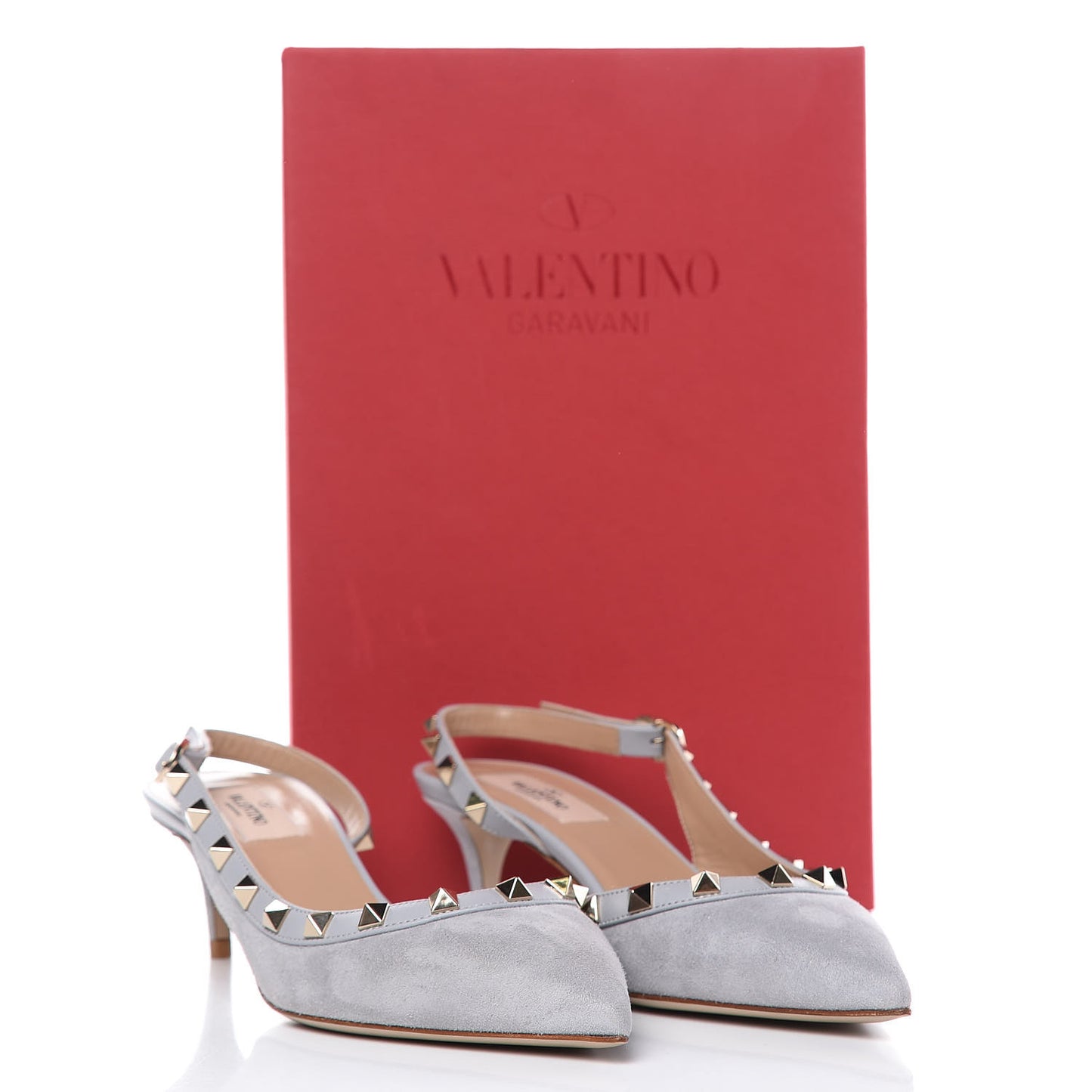 Suede Nappa Rockstud Half D'Orsay Slingback 50mm Pumps 38 Pastel Grey