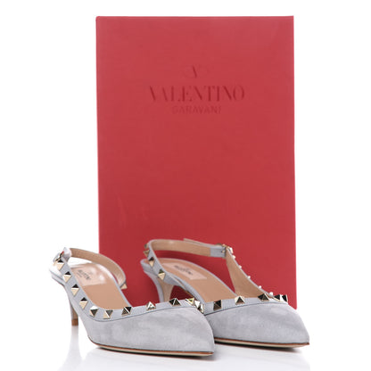 Valentino Garavani Suede Nappa Rockstud Half D'Orsay Slingback 50mm Pumps 38 Pastel Grey 8 of 8