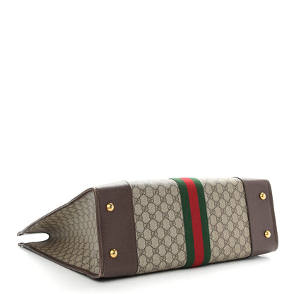 Gucci GG Supreme Monogram Textured Calfskin Web Medium Ophidia Slip Handle Tote Beige Ebony New Acero 4 of 10