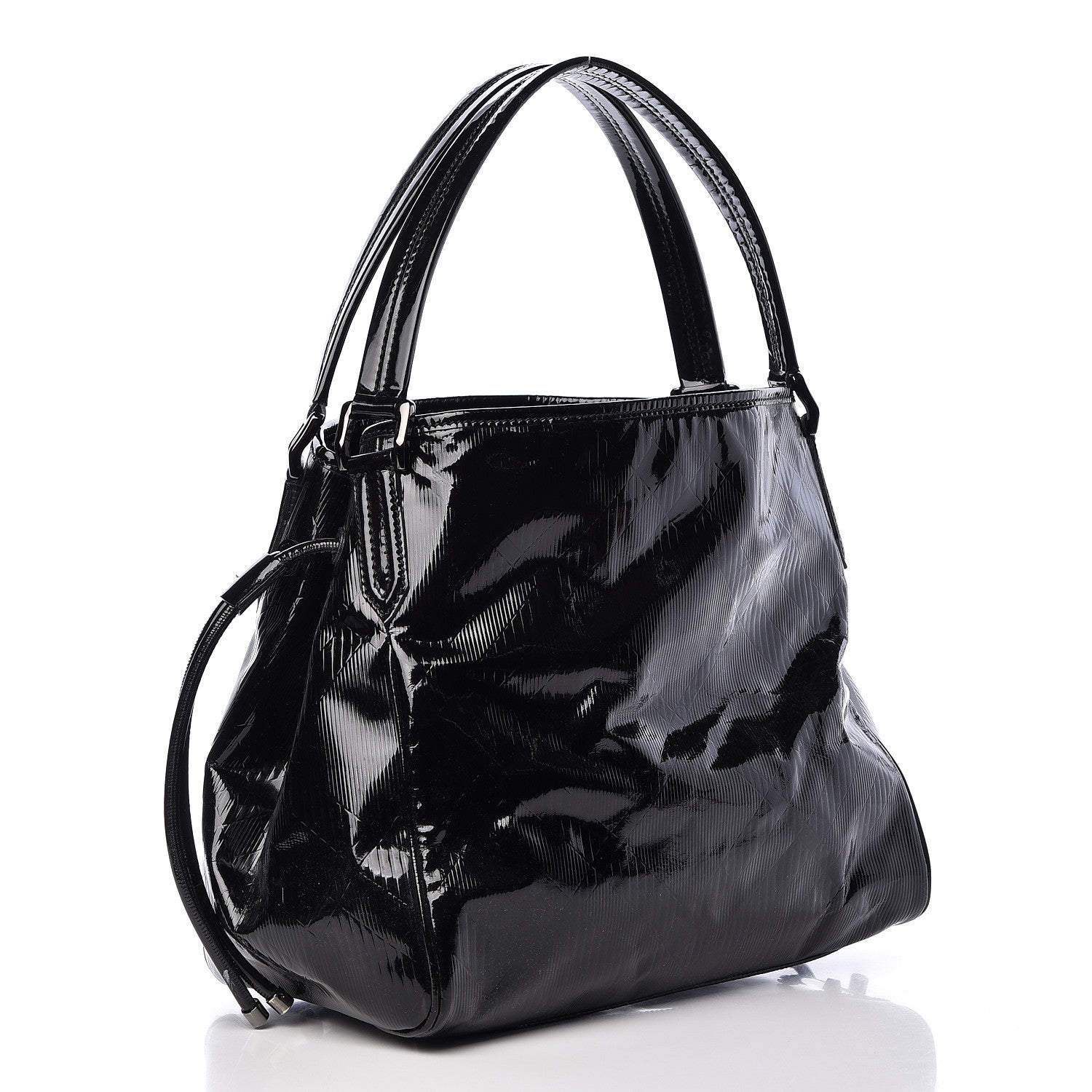 Burberry Patent Check Embossed Small Bilmore Tote Black 3 of 14