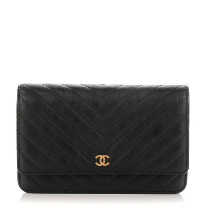 Chanel Calfskin Chevron Wallet On Chain WOC Black 1 of 8