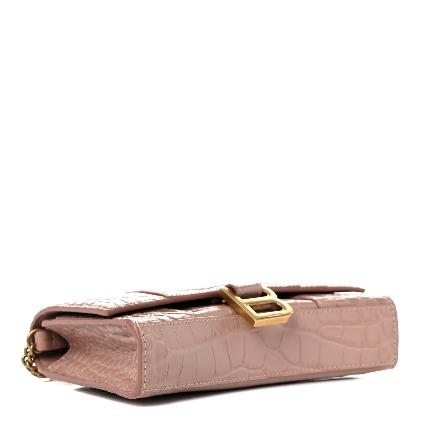 Shiny Calfskin Crocodile Embossed Hourglass Chain Bag Nude Beige