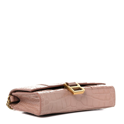 Balenciaga Shiny Calfskin Crocodile Embossed Hourglass Chain Bag Nude Beige 4 of 14