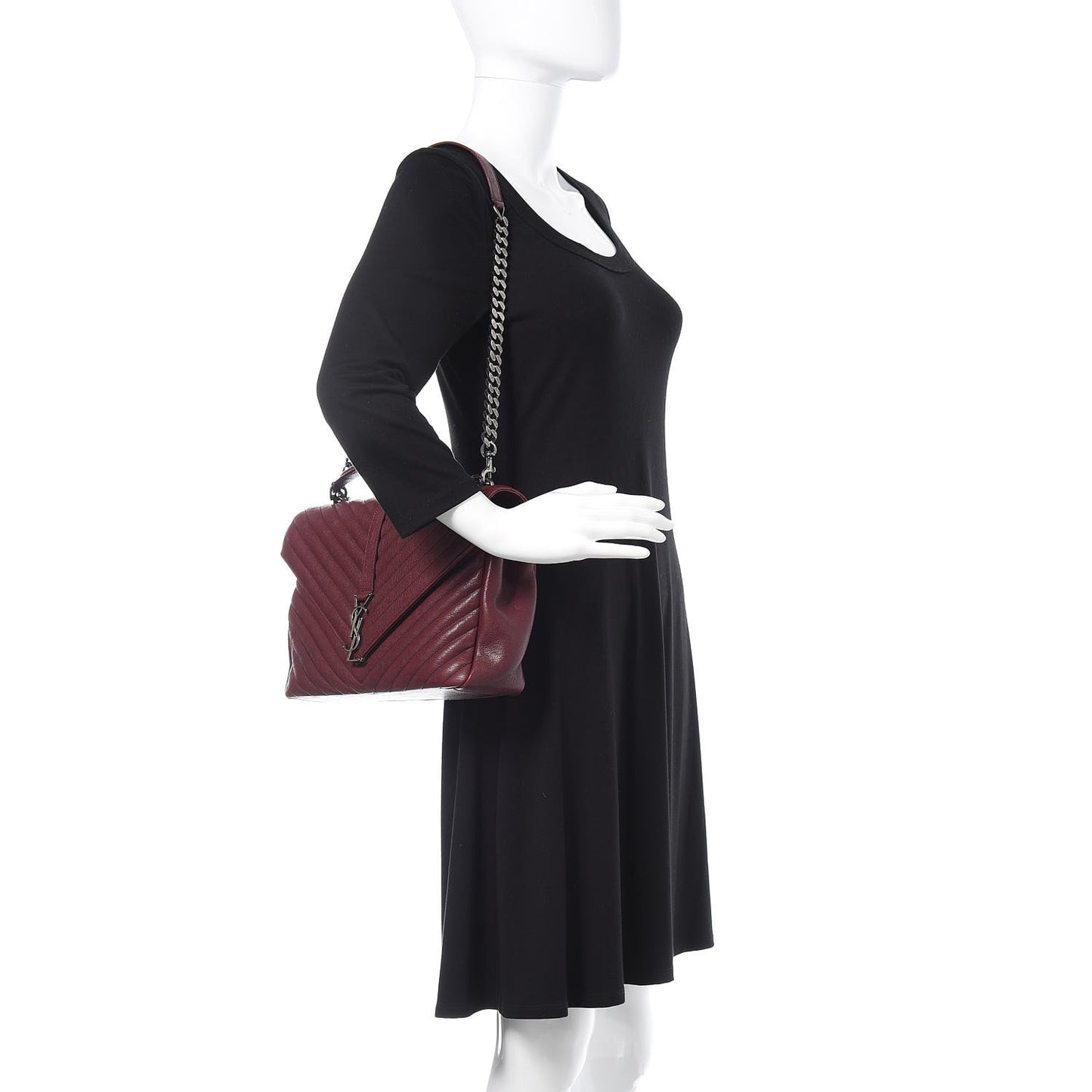 Sheepskin Matelasse Chevron Large Monogram Satchel Rouge Legion