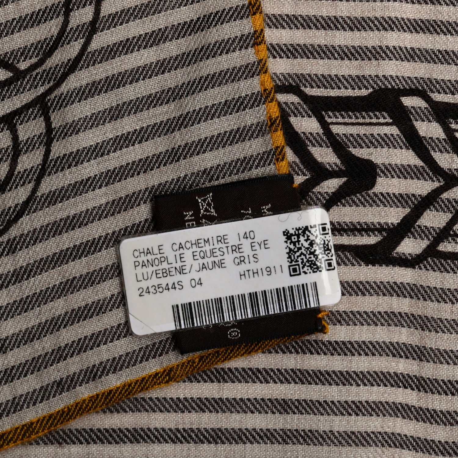Hermes Cashmere Silk Panoplie Equestre Eye Shawl 140 Ebene Jaune Gris 5 of 5
