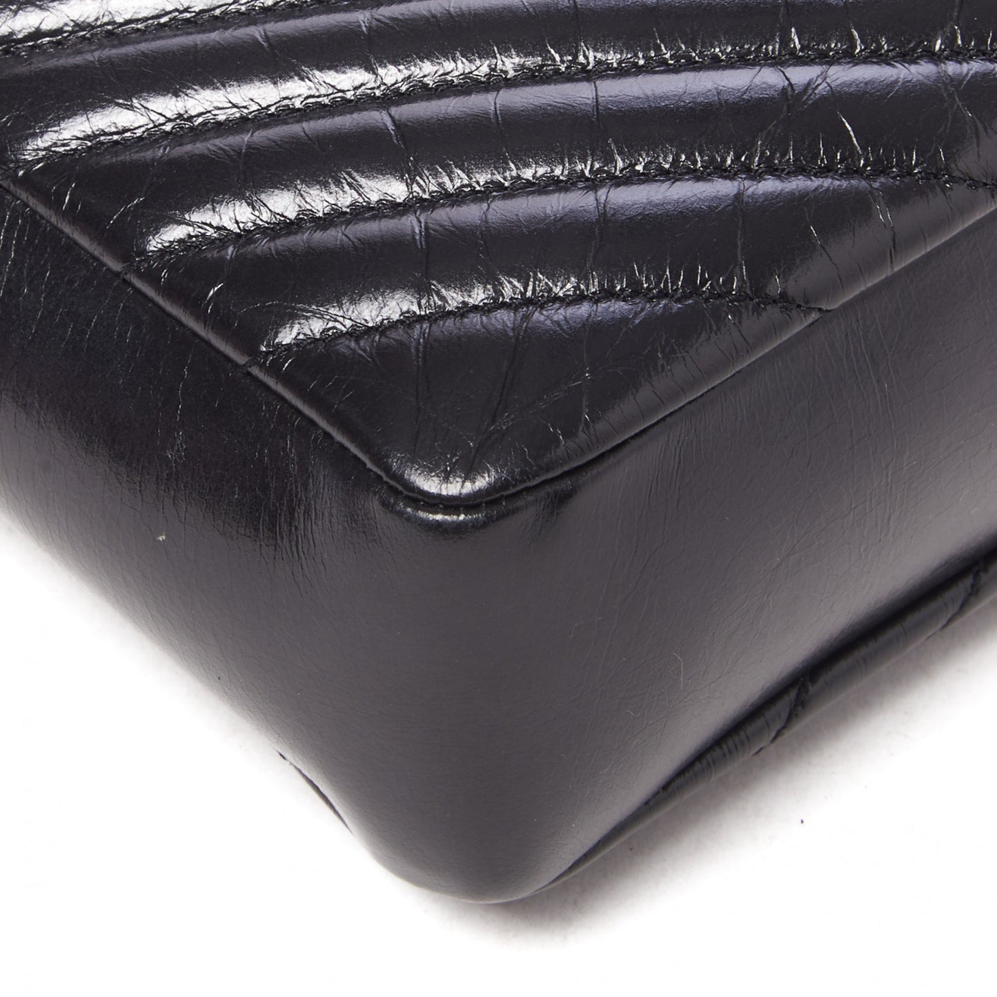 Cracked Shiny Calfskin Matelasse Monogram Lou Camera Bag Black