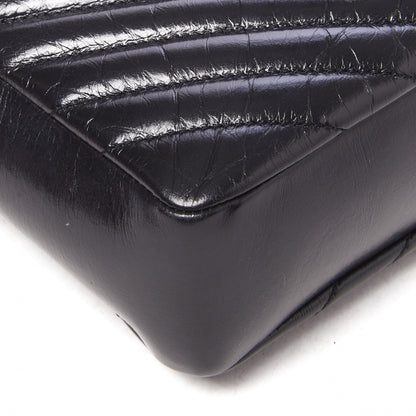 Saint Laurent Cracked Shiny Calfskin Matelasse Monogram Lou Camera Bag Black 5 of 8