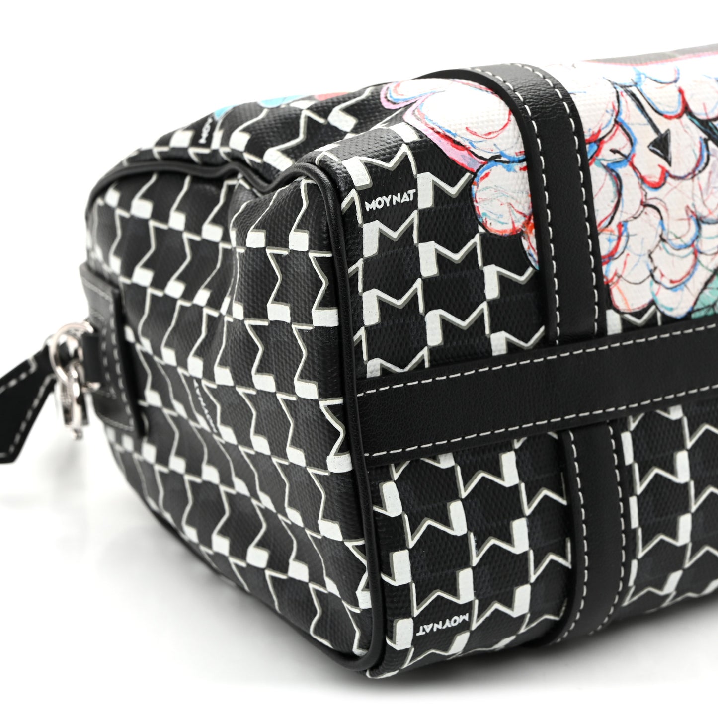 X KASING LUNG Calfskin Canvas M Labubu Boston Bag Black Multicolor