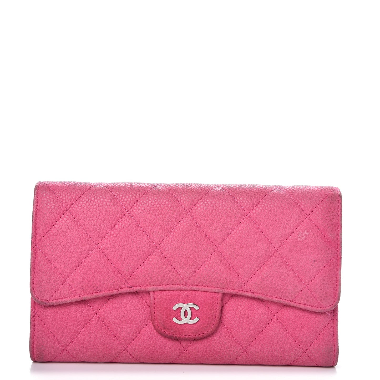 Iridescent Caviar Quilted Large Flap Wallet Pink