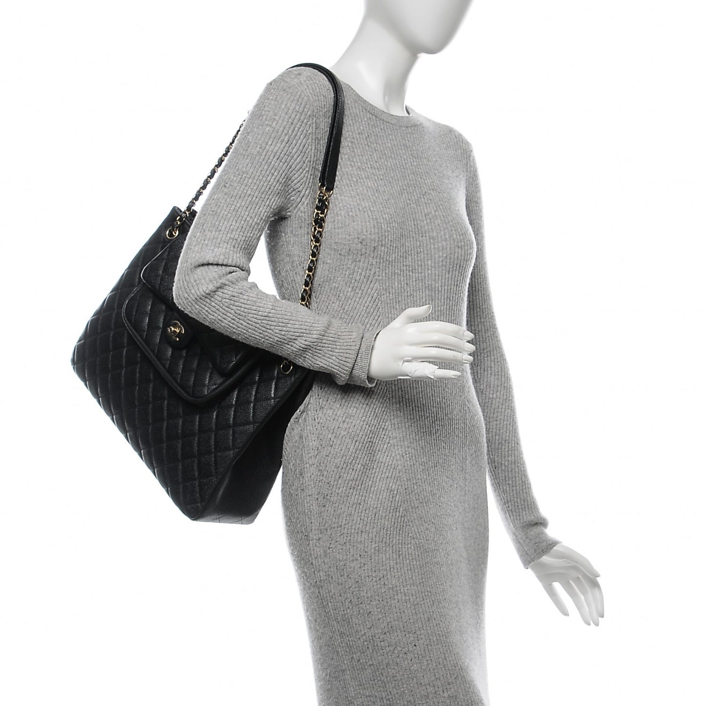 Caviar Quilted Flap Tote Black