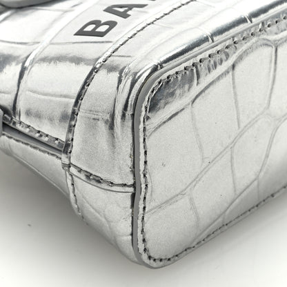 Balenciaga Metallic Calfskin Logo Crocodile Embossed Mini Ville Top Handle Bag Silver Black 7 of 9