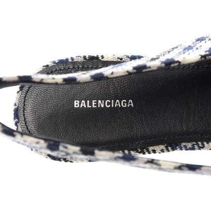 Balenciaga Tweed Prince Of Wales BB Knife Pointy Toe Slingback Flats 39 Beige Navy Silver 7 of 9