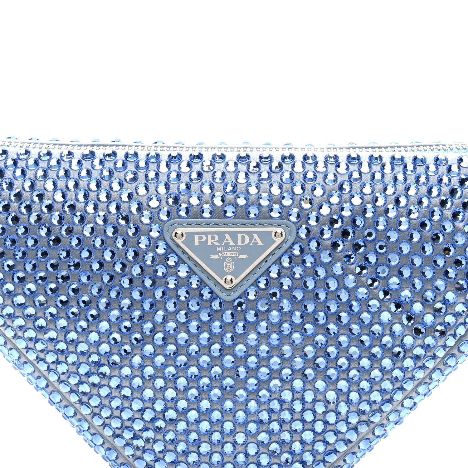 Prada Satin Crystal Triangle Pouch Celeste 7 of 9