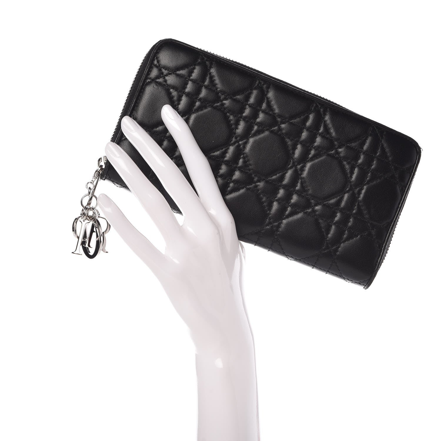 Christian Dior Lambskin Cannage Voyageur Wallet Black 2 of 18