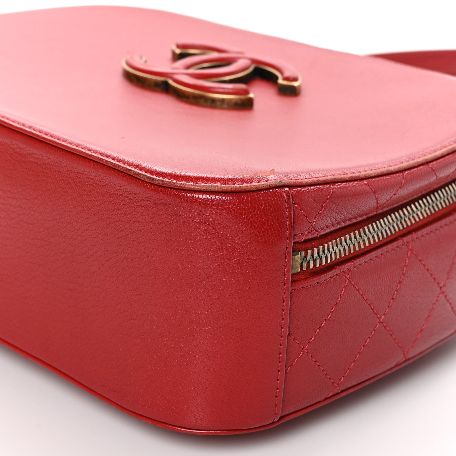 Chanel Shiny Calfskin Goatskin Quilted Small Coco Curve Vanity Red 10 of 11