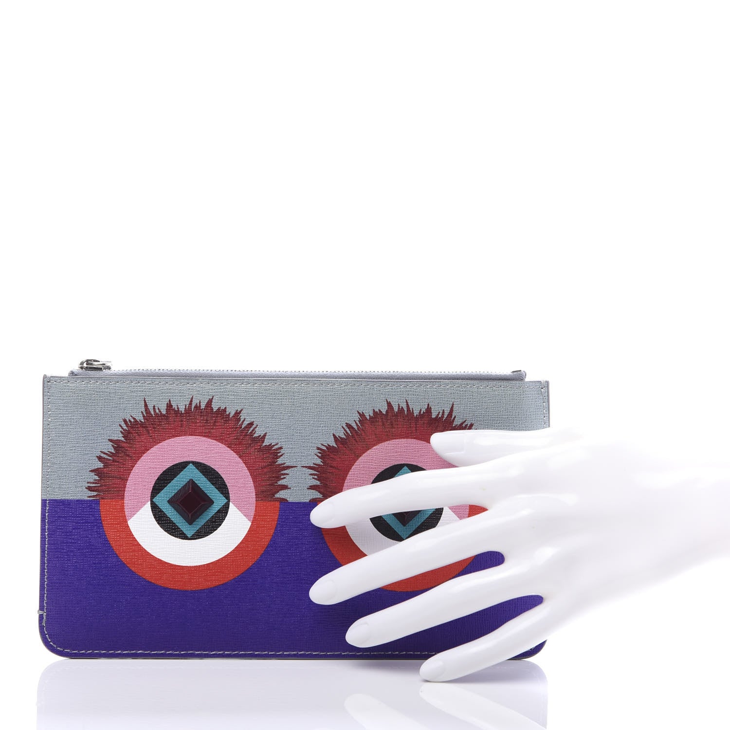 Fendi Vitello Elite Studded Hypnoteyes Zip Pouch Polvere Multicolor 2 of 6
