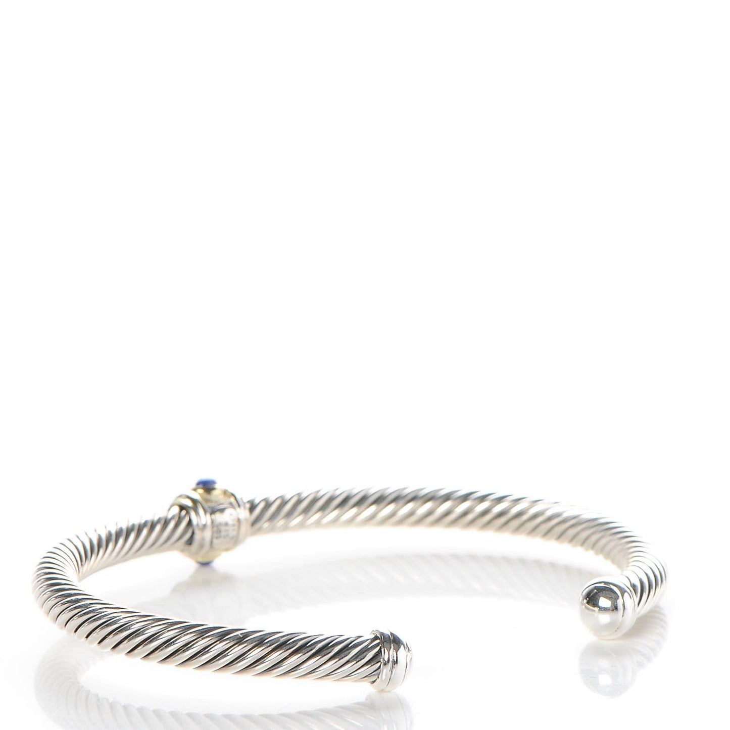 Sterling Silver 14K Yellow Gold Blue Topaz Lapis Lazuli 5mm Cable Renaissance Station Bracelet