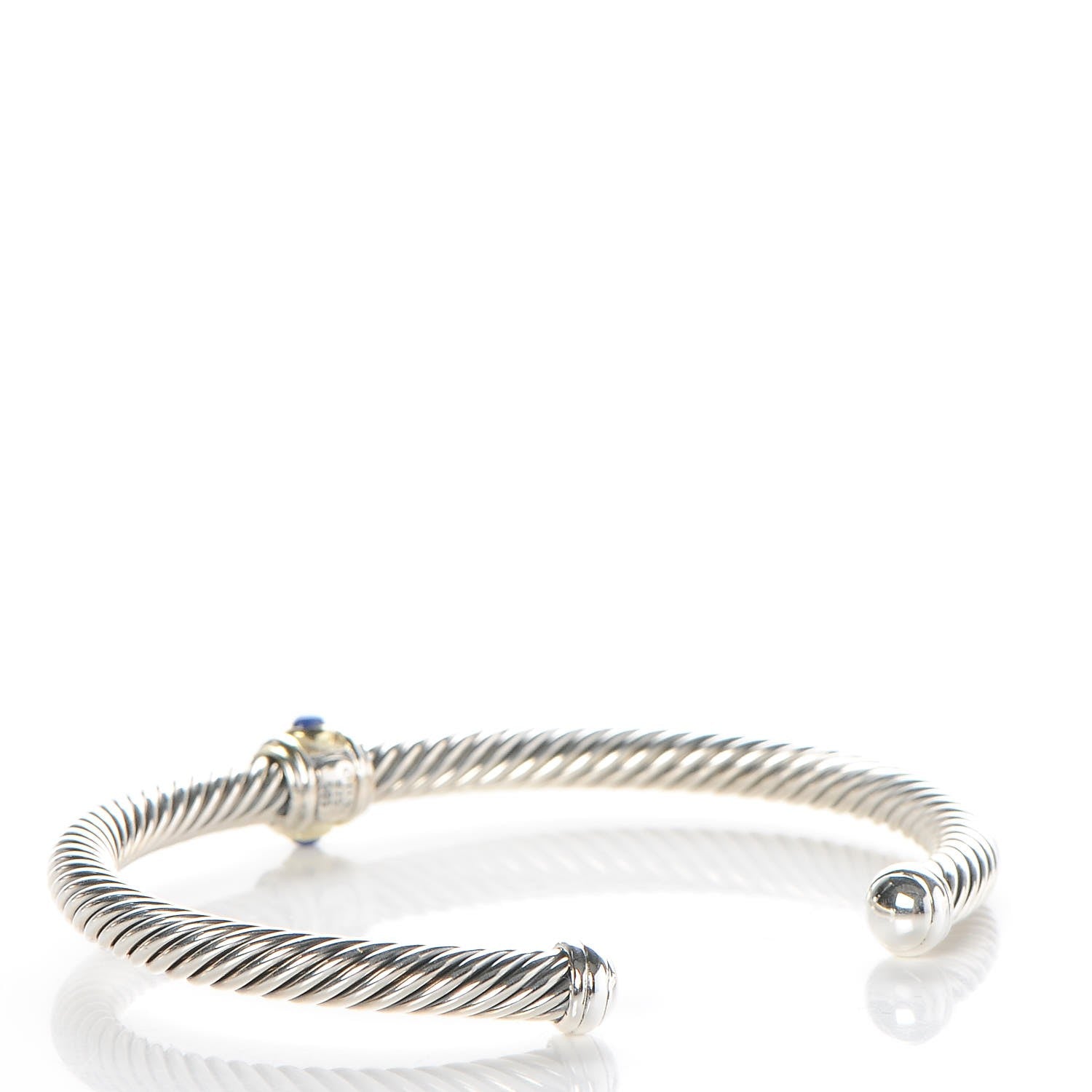David Yurman Sterling Silver 14K Yellow Gold Blue Topaz Lapis Lazuli 5mm Cable Renaissance Station Bracelet 3 of 4