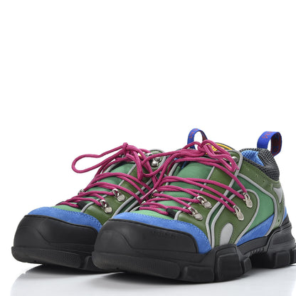 Gucci X SEGA Nylon Calfskin Suede Mens Flashtrek Sneakers 8.5 New Shamarock Bright Splash Vintage Green 2 of 11