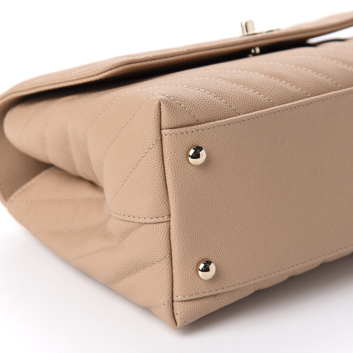 Caviar Chevron Quilted Small Coco Handle Flap Beige