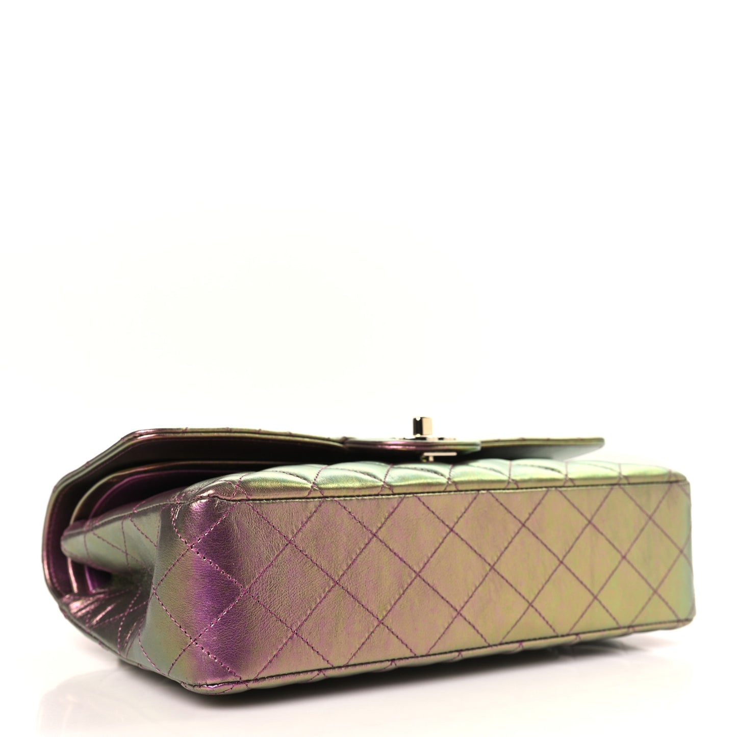 Iridescent Lambskin Quilted Medium Double Flap Purple