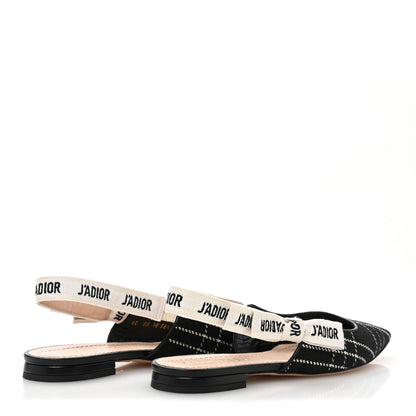 Christian Dior Fabric Ribbon Tartan Plaid J'Adior Slingback Ballet Flats 38.5 Black White 5 of 12