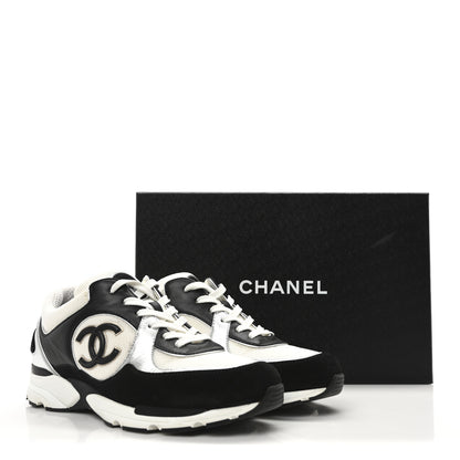 Chanel Mesh Suede Calfskin Grained Calfskin Womens CC Sneakers 40 Black White Silver 18 of 18