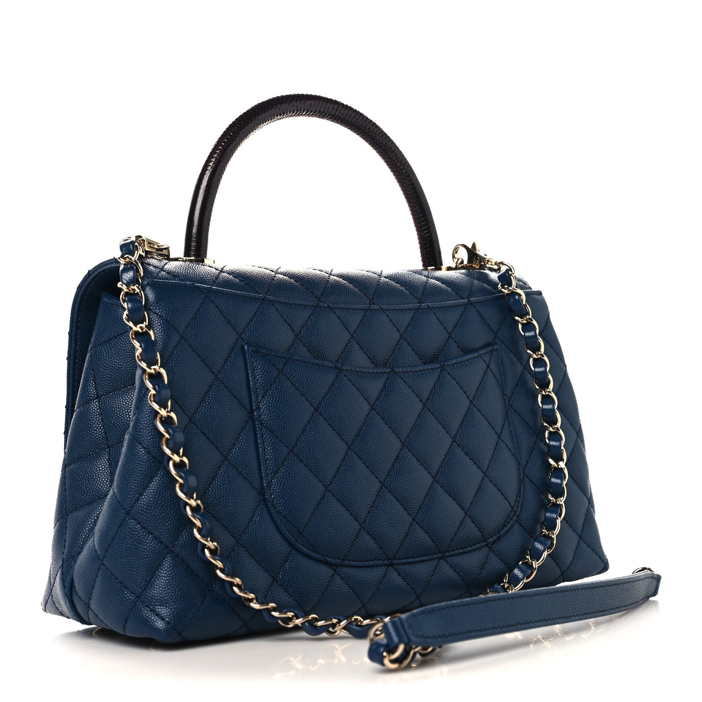 Caviar Lizard Embossed Quilted Small Coco Handle Flap Dark Blue