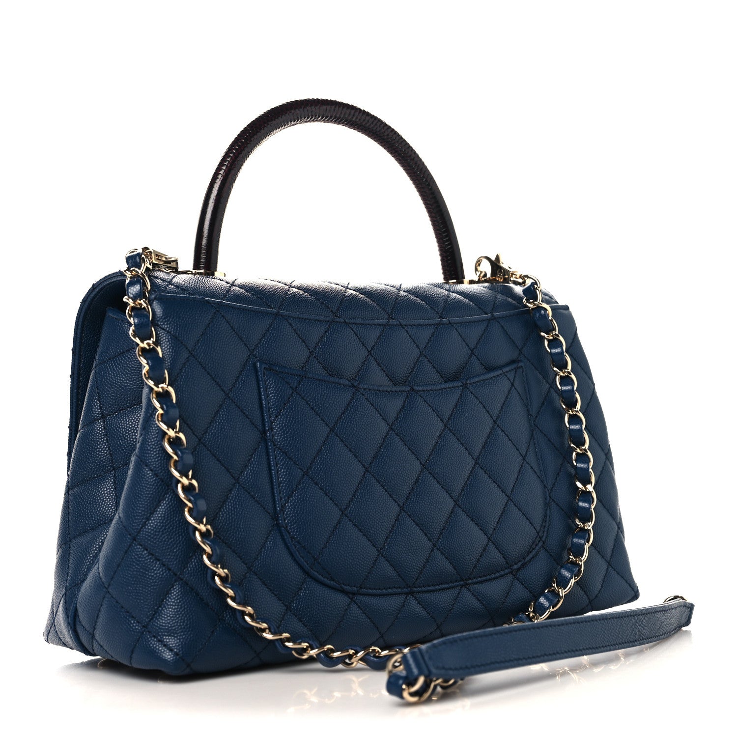 Chanel Caviar Lizard Embossed Quilted Small Coco Handle Flap Dark Blue 3 of 11