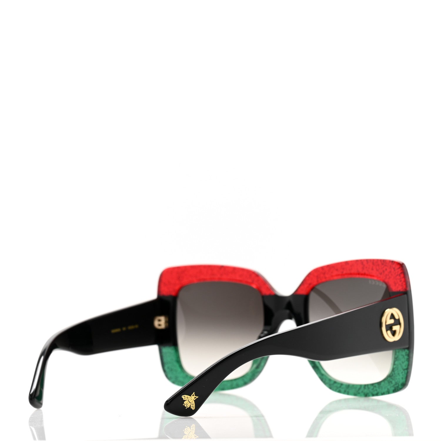 Gucci Acetate Square Frame Sunglasses GG0083S Glitter Red Black Green 4 of 8