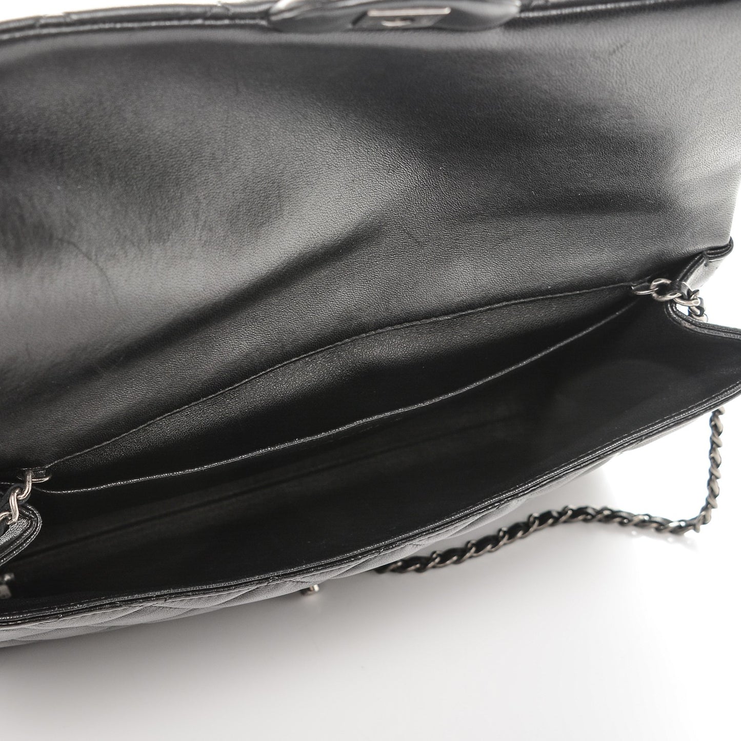Lambskin Quilted Clutch With Chain Flap Black