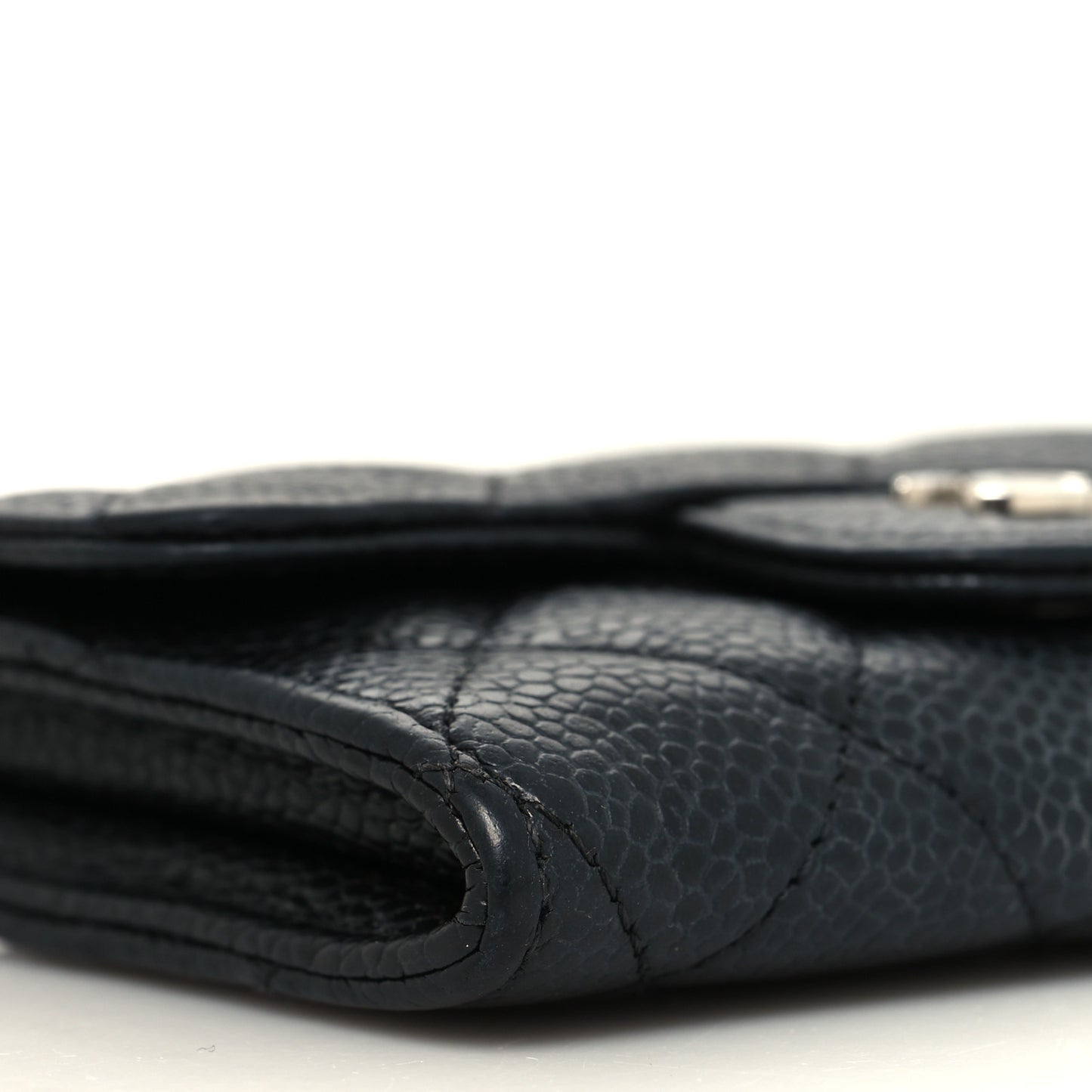 Caviar Quilted Flap Card Holder Wallet Black