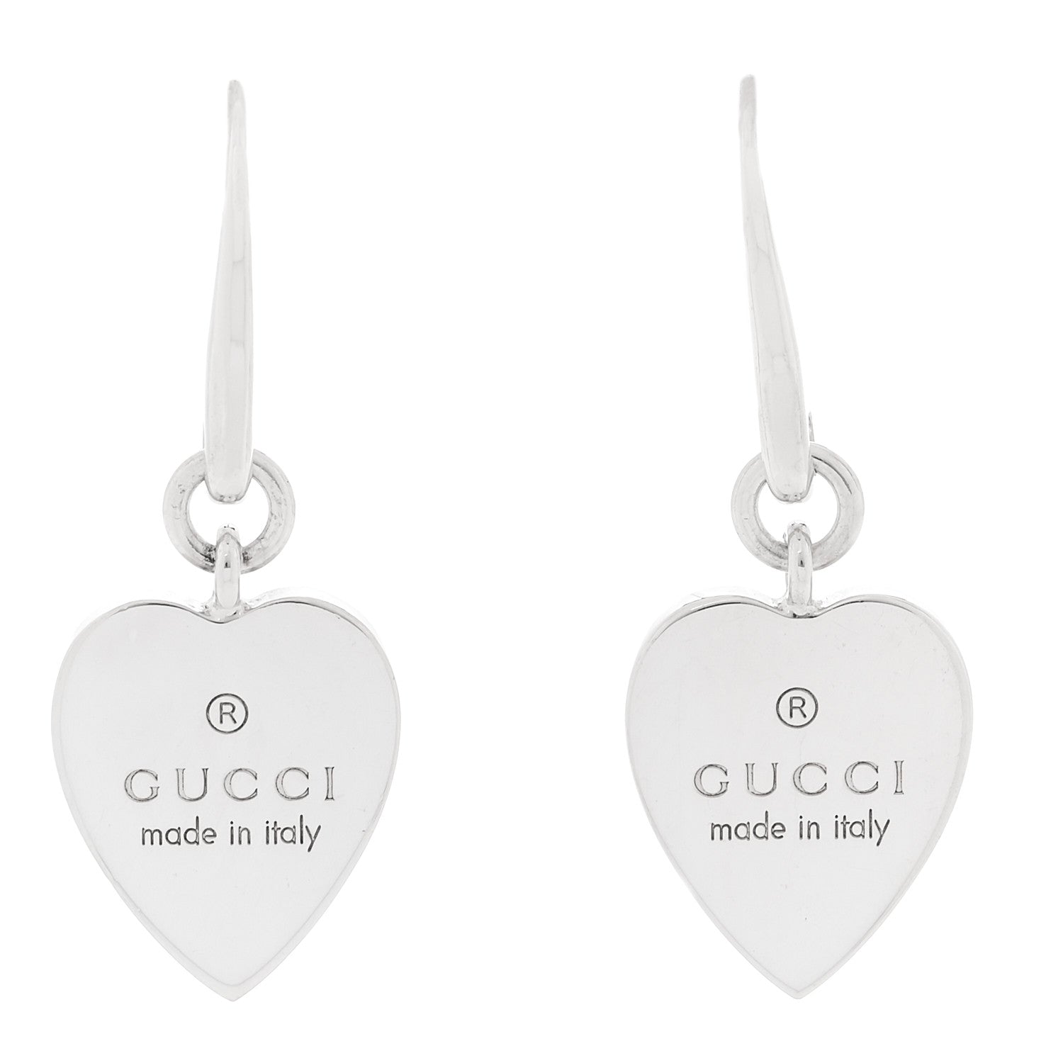 Gucci Sterling Silver Trademark Heart Drop Earrings 1 of 5