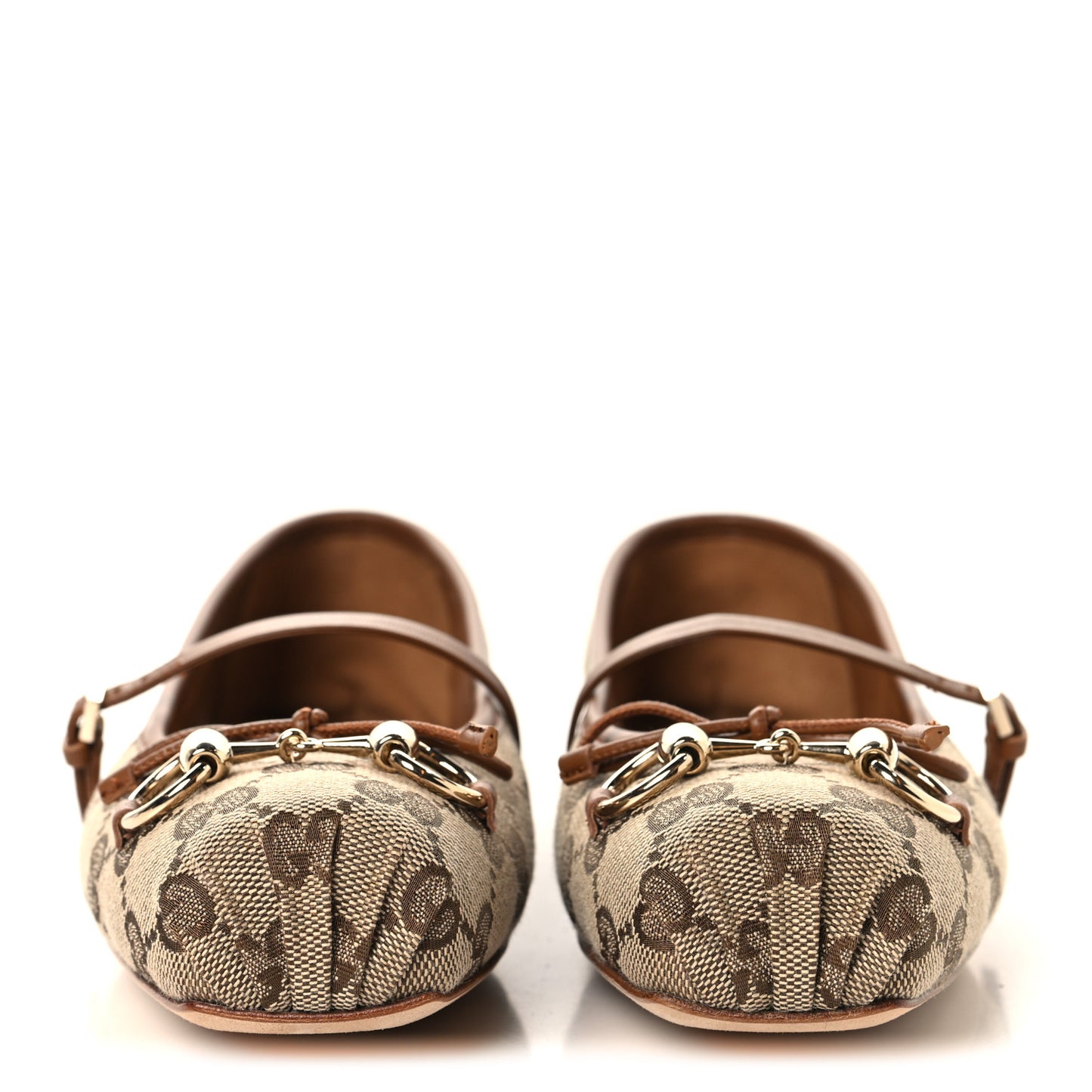 GG Monogram Horsebit Bow Ballet Flats 35.5 Beige Ebony Sundial