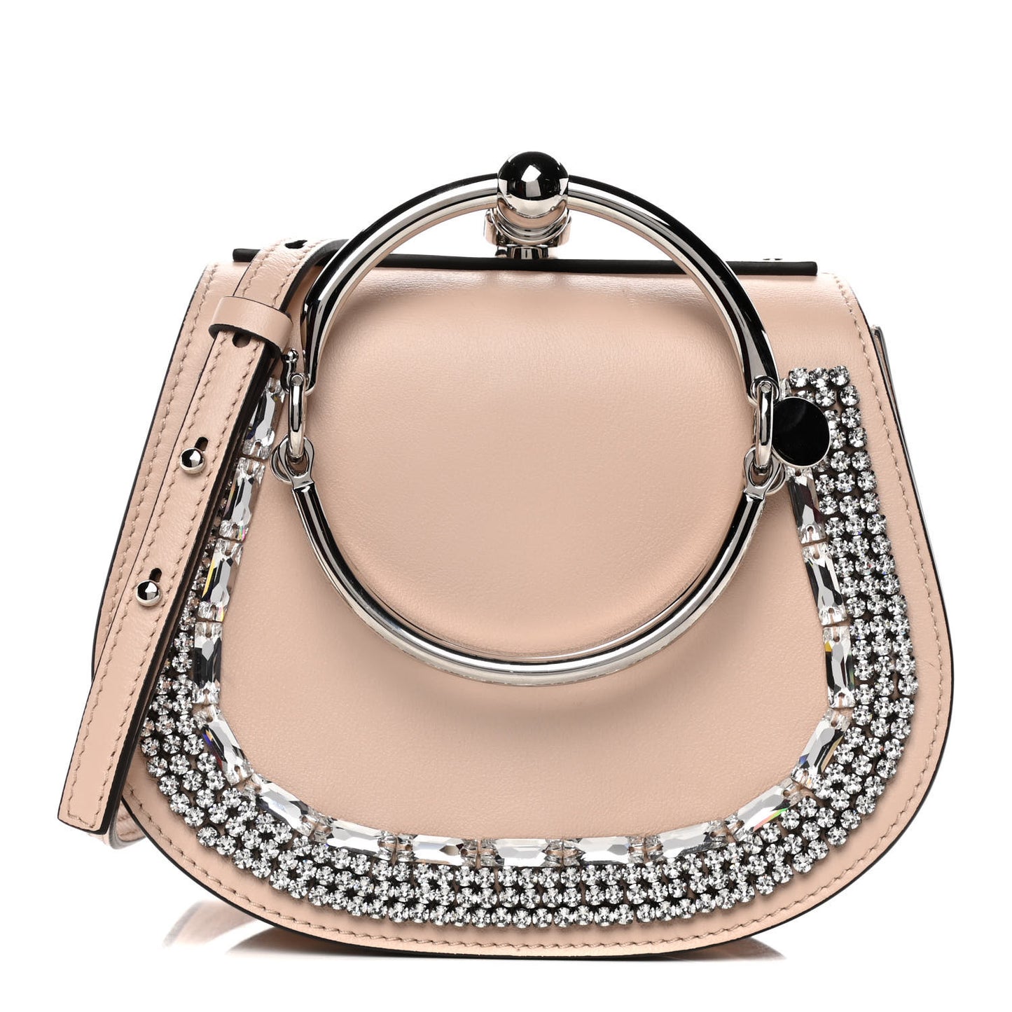Calfskin Crystal Embellished Small Nile Bracelet Bag Cement Pink