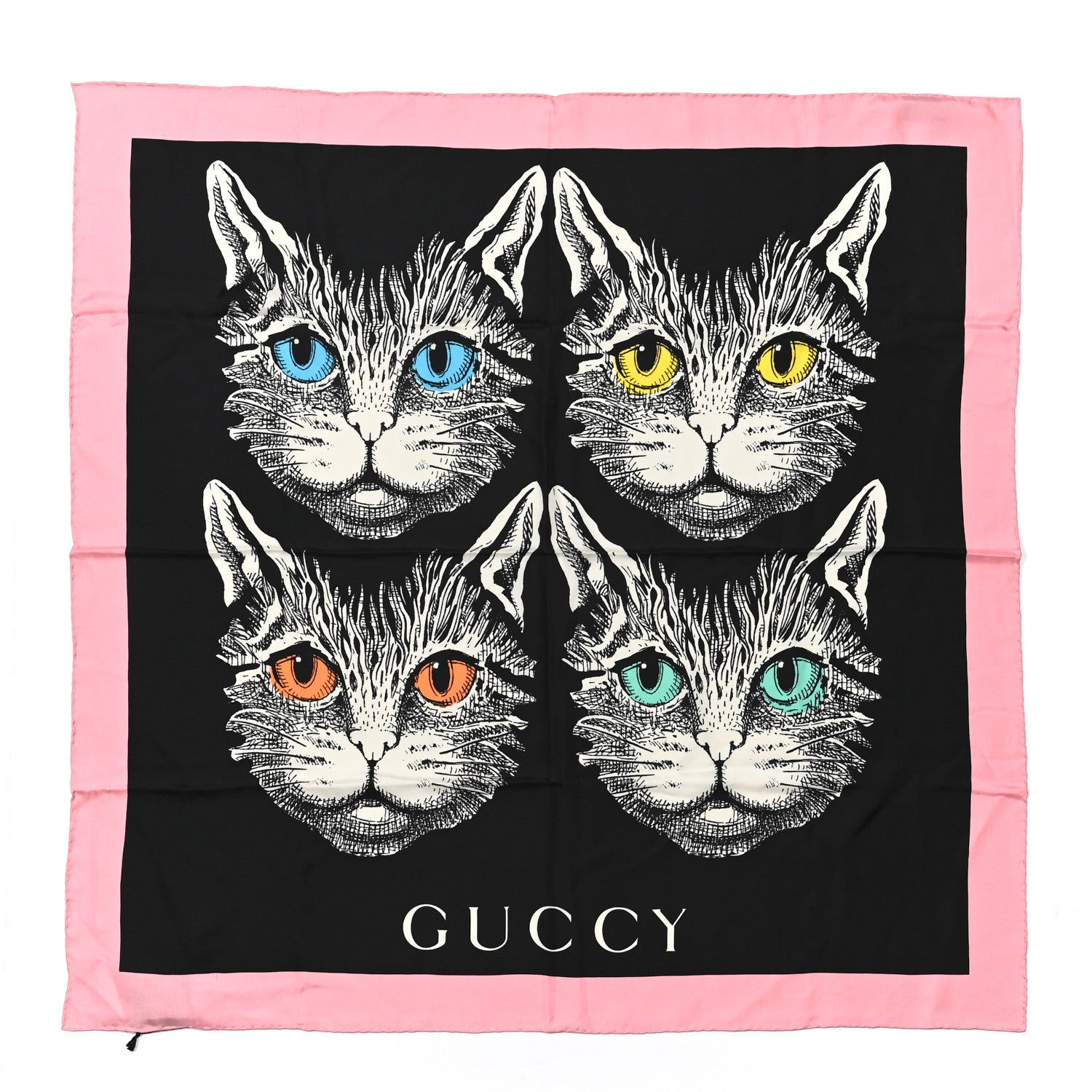 Gucci Silk Mystic Cat Square Scarf Black 1 of 5