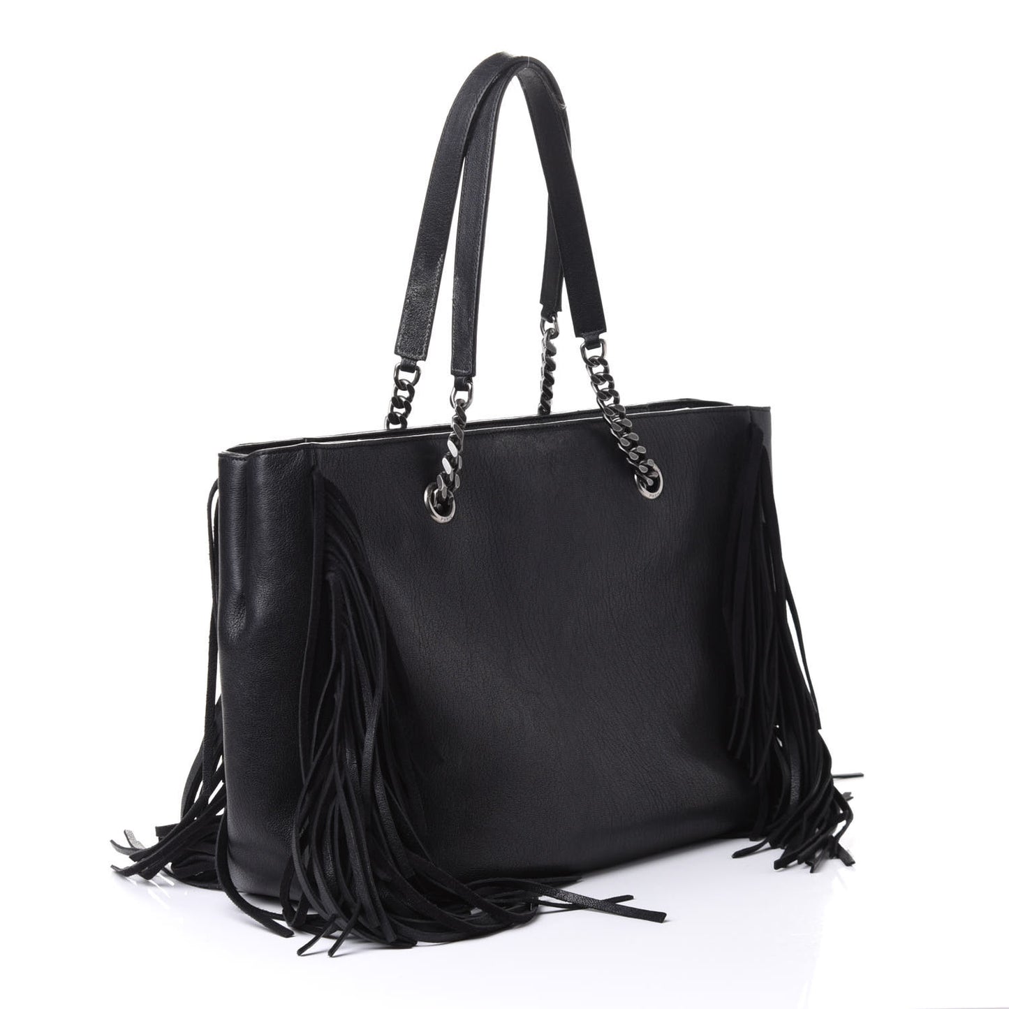 Calfskin Fringe Monogram Shopping Tote Black