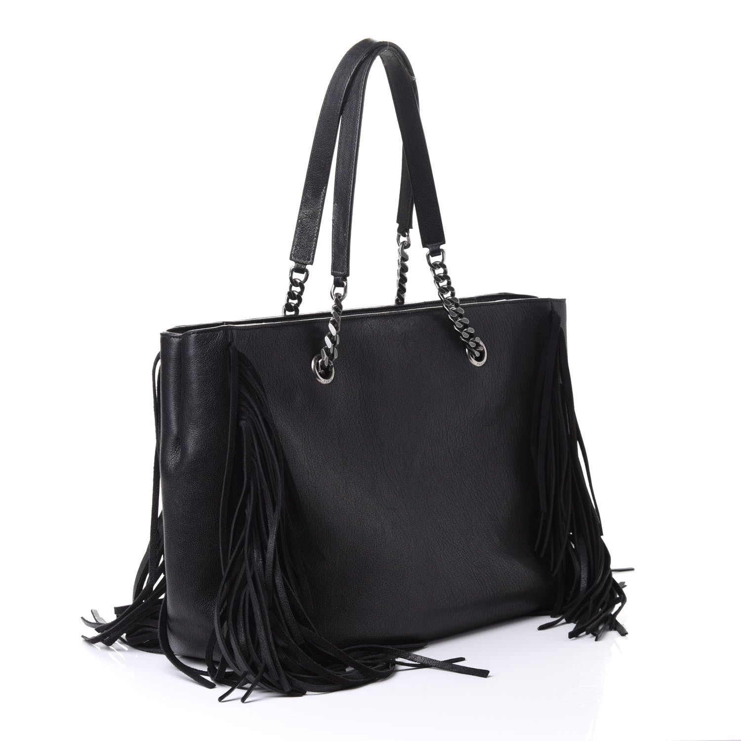 Saint Laurent Calfskin Fringe Monogram Shopping Tote Black 2 of 4