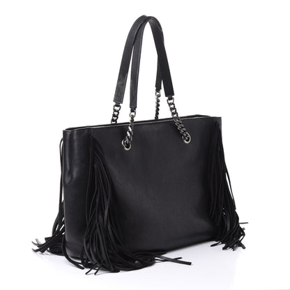 Saint Laurent Calfskin Fringe Monogram Shopping Tote Black 2 of 4