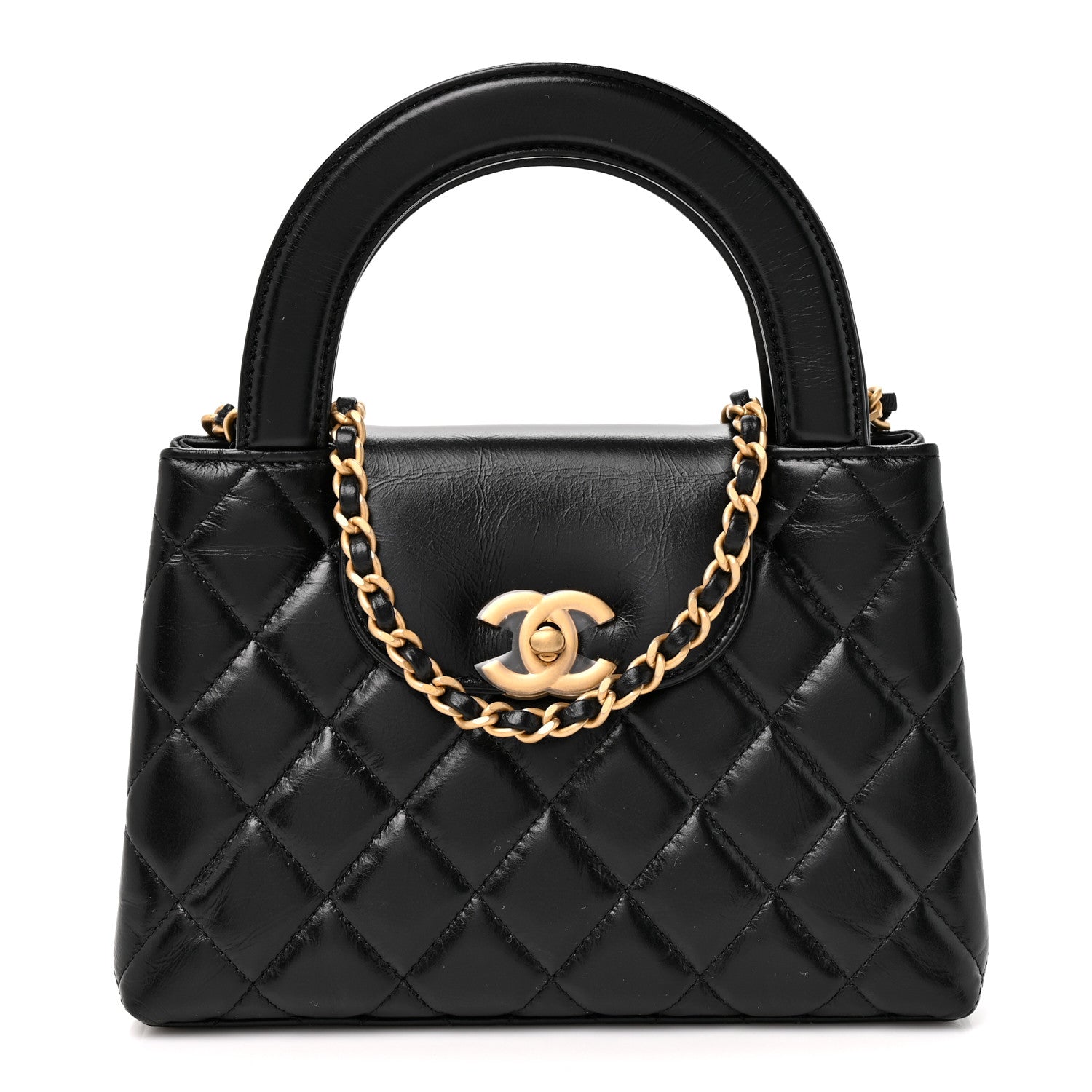 Chanel Shiny Aged Calfskin Quilted Nano Kelly Shopper Black 1 of 10