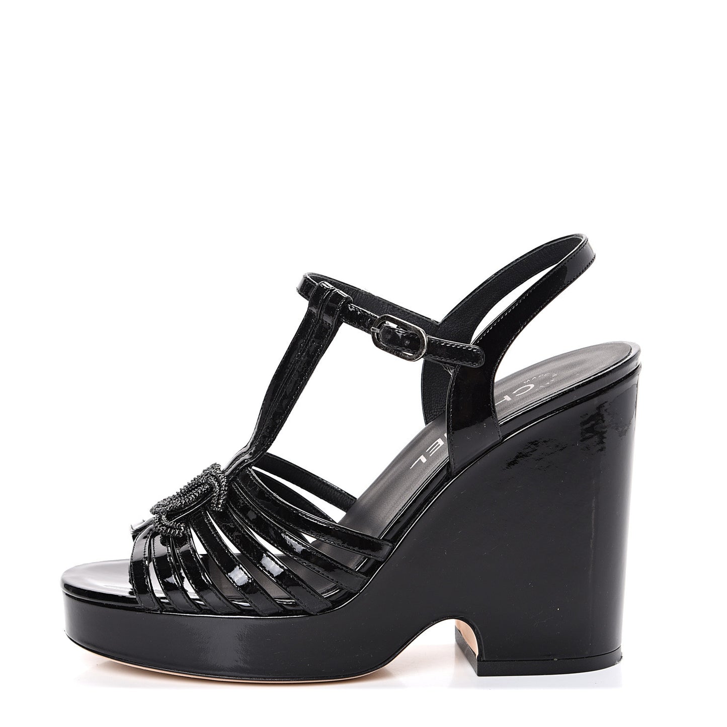 Patent CC T Strap Platform Wedges 37.5 Black