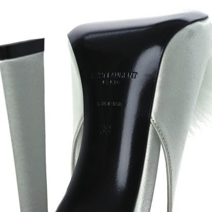 Saint Laurent Crepe Satin Blanco Feathered Sandals 39 Slight Green 8 of 15