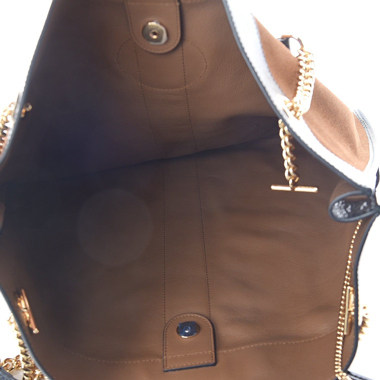 Gucci Suede Patent Large Rajah Chain Tote Nocciola Black 4 of 8