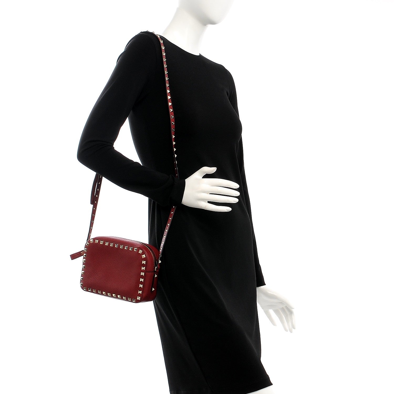 Valentino Garavani Pebbled Calfskin Rockstud Camera Crossbody Bag Rubino 2 of 6